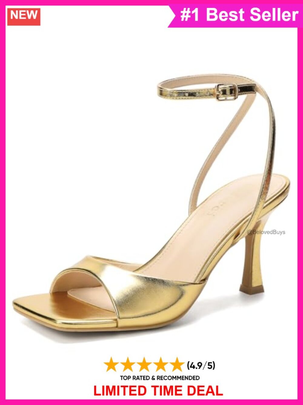 Kitten Heel Sandals Square Open Toe Ankle Strap Heels for Women